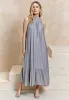 Halterneck Midi Dress With Rose Detail In Grey by Angeleye sold by Goddiva
