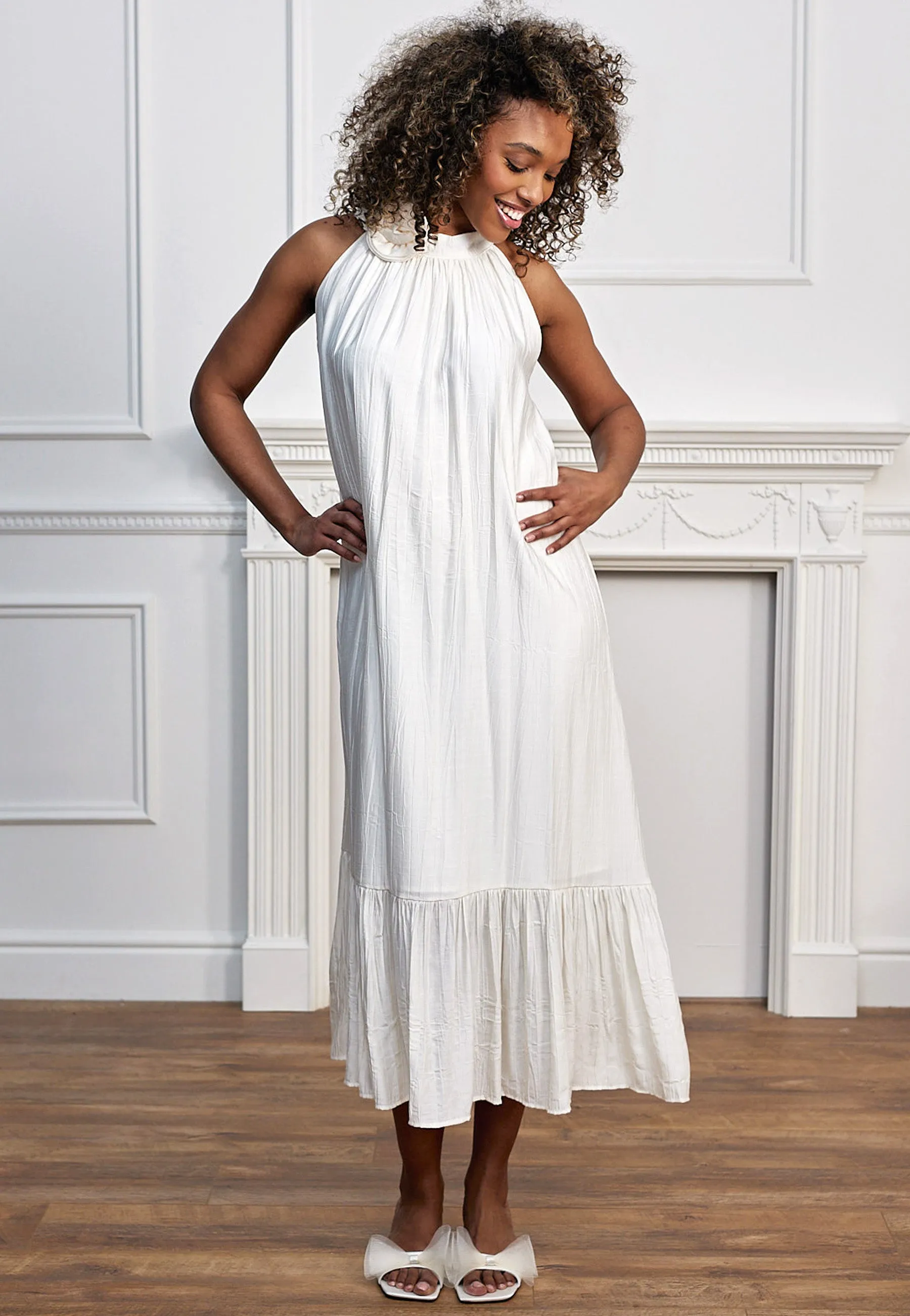 Halterneck Midi Dress With Rose Detail In Cream by Angeleye sold by Goddiva product image thumbnail 5