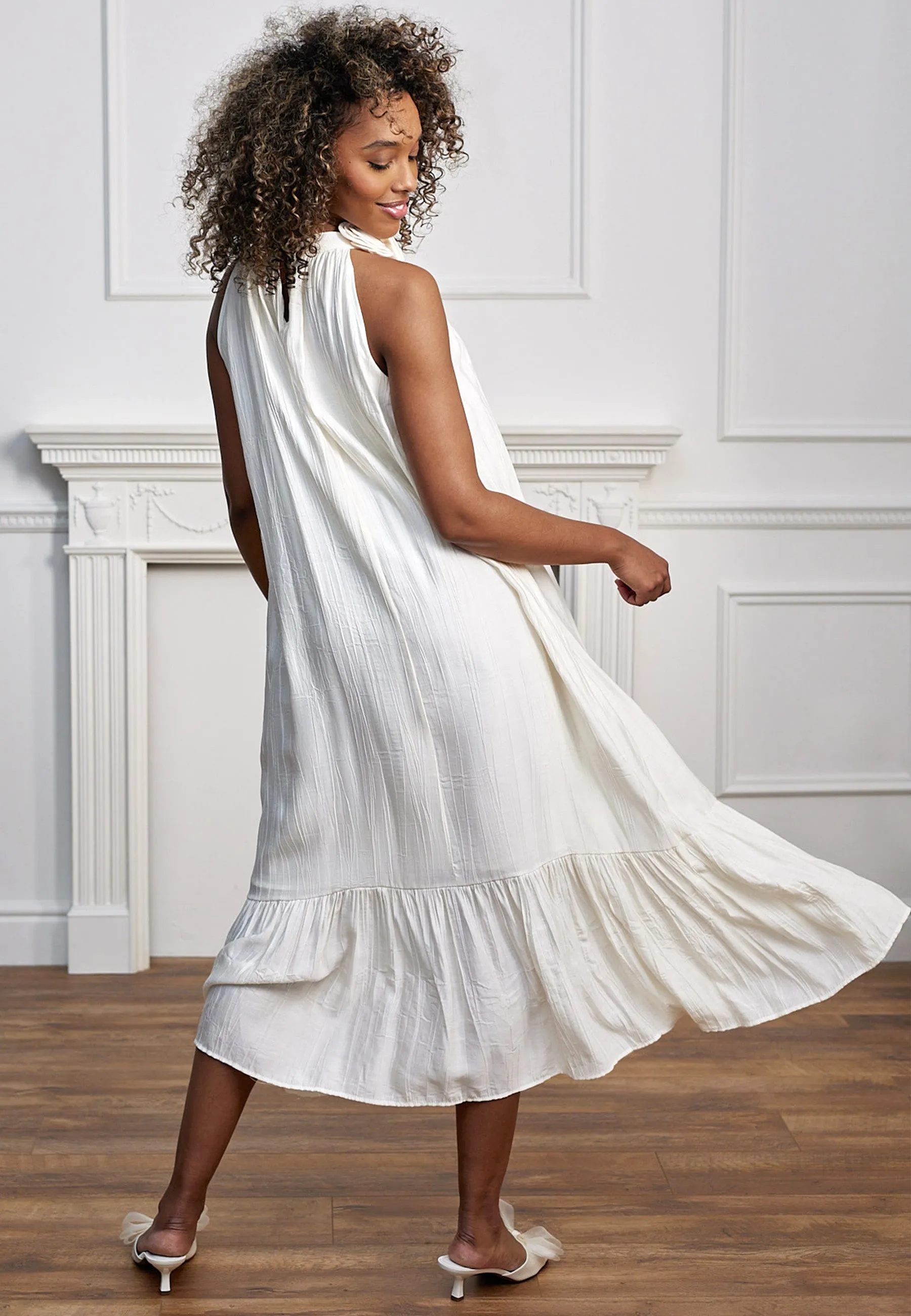 Halterneck Midi Dress With Rose Detail In Cream by Angeleye sold by Goddiva product image thumbnail 3