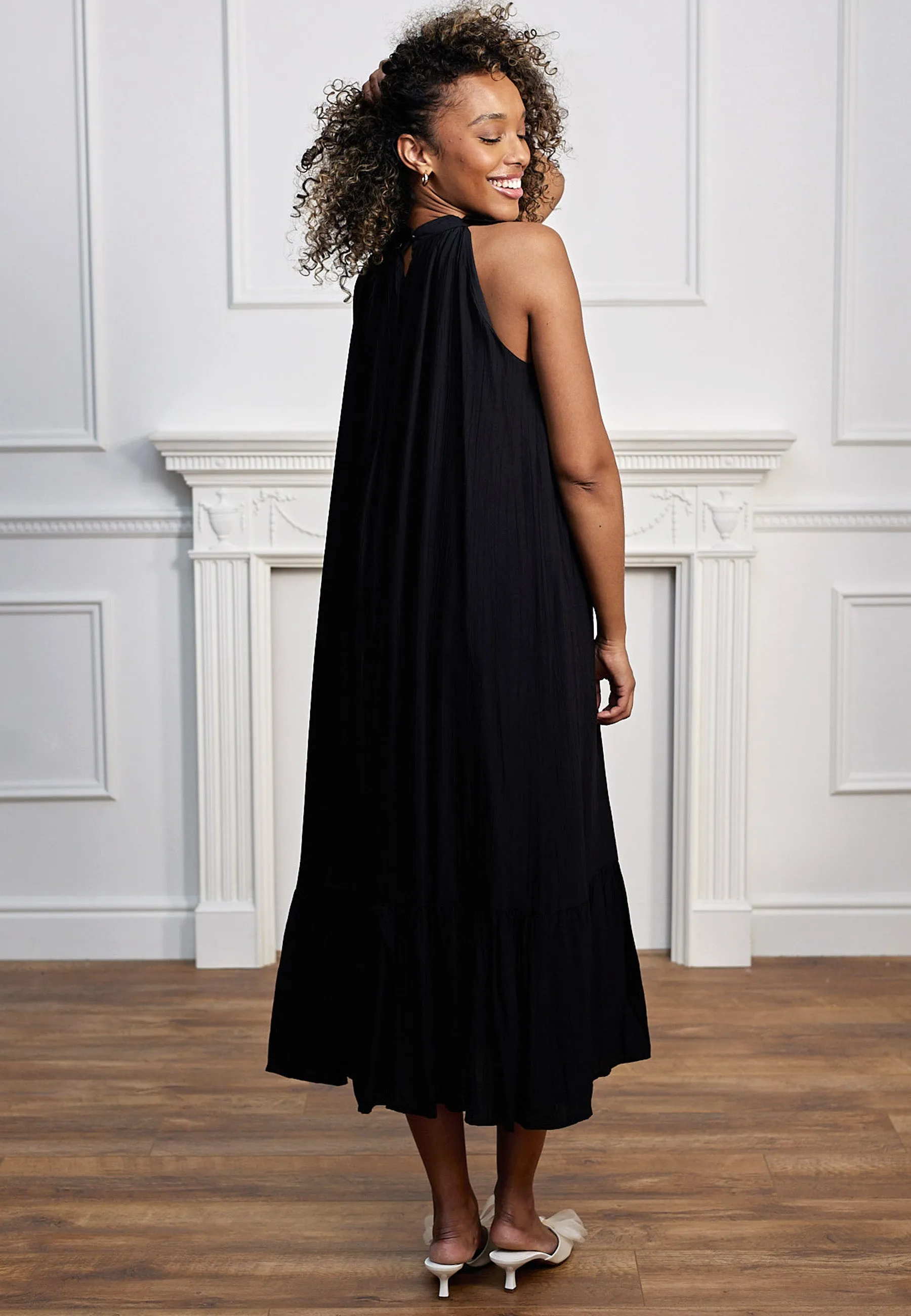 Halterneck Midi Dress With Rose Detail In Black by Angeleye sold by Goddiva product image thumbnail 4