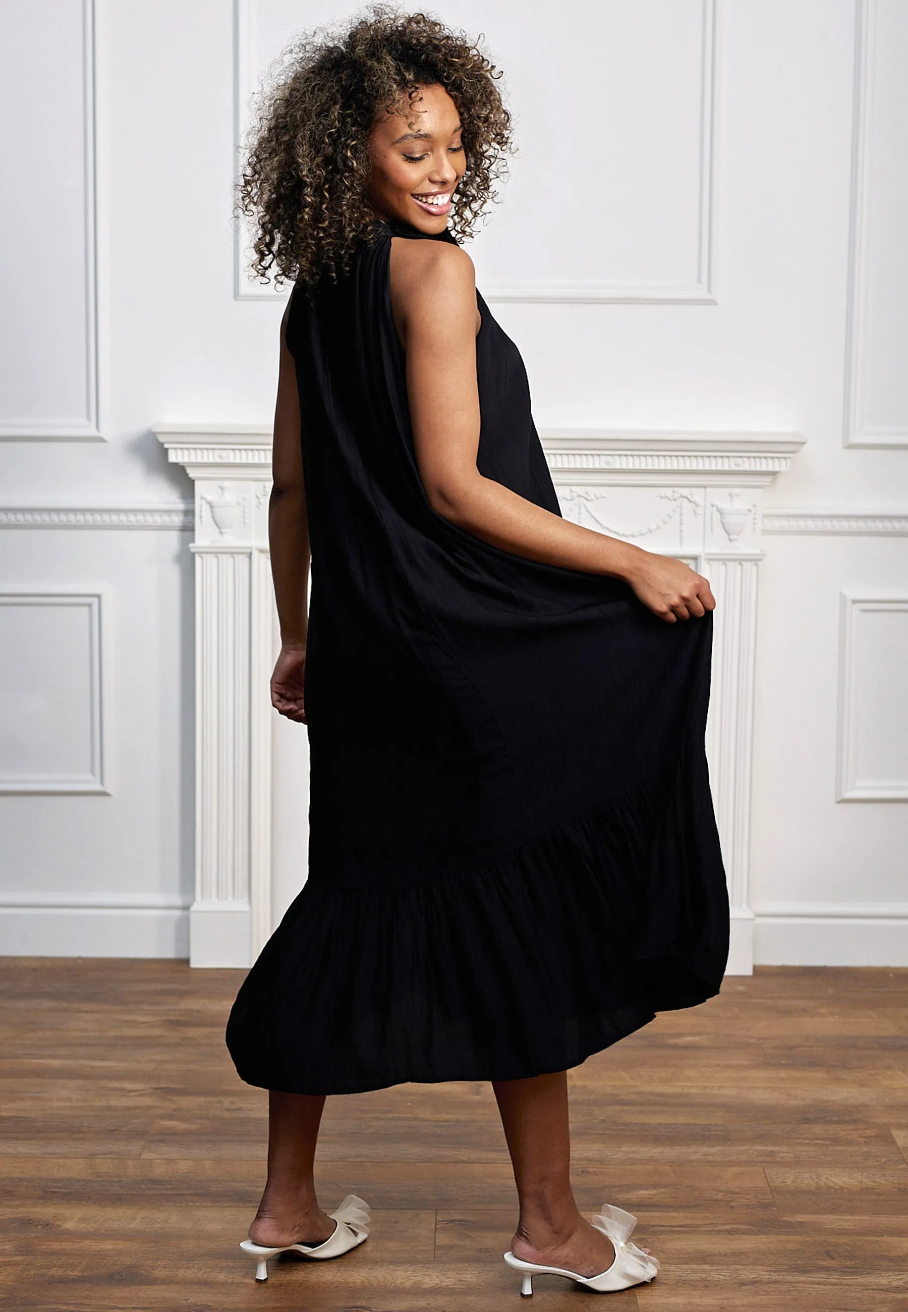 Halterneck Midi Dress With Rose Detail In Black by Angeleye sold by Goddiva product image thumbnail 2