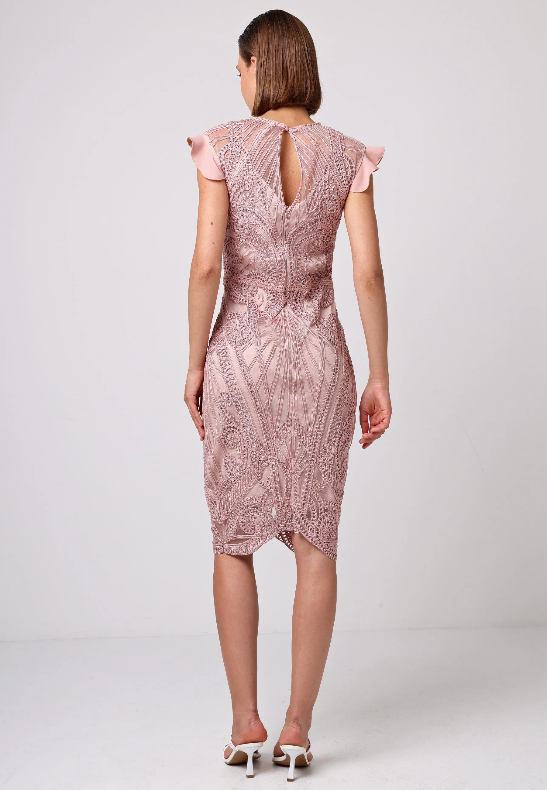 Bodycon Lace Midi Dress In Rose Pink by Angeleye sold by Goddiva product image thumbnail 4
