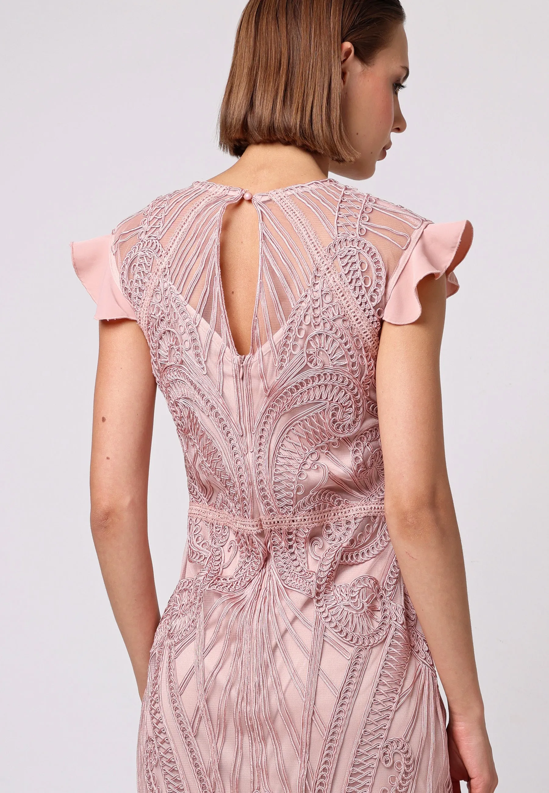 Bodycon Lace Midi Dress In Rose Pink by Angeleye sold by Goddiva product image thumbnail 2