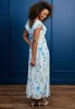 Flutter Sleeve Maxi Dress With Tie Belt In White Blue Floral by Angeleye sold by Goddiva