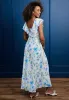Flutter Sleeve Maxi Dress With Tie Belt In White Blue Floral by Angeleye sold by Goddiva