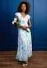 Flutter Sleeve Maxi Dress With Tie Belt In White Blue Floral by Angeleye sold by Goddiva