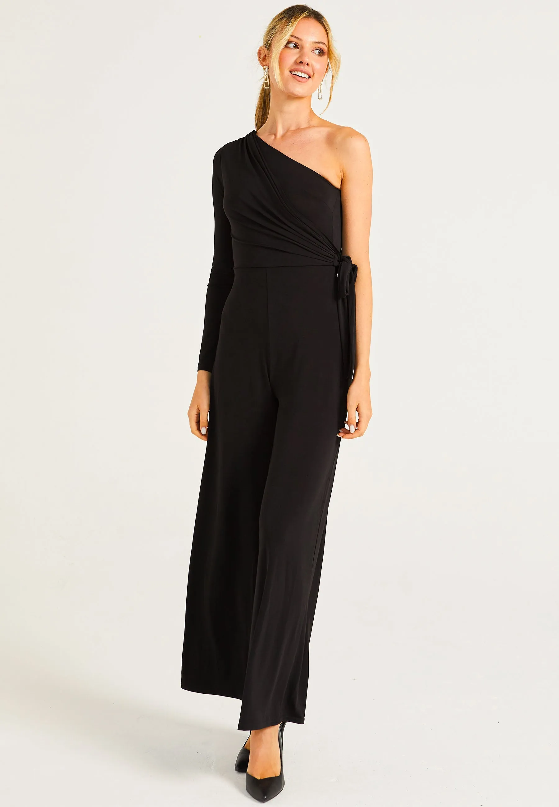 Wide Leg Jumpsuit In One Shoulder Long Sleeve by Angeleye sold by Goddiva product image thumbnail 5