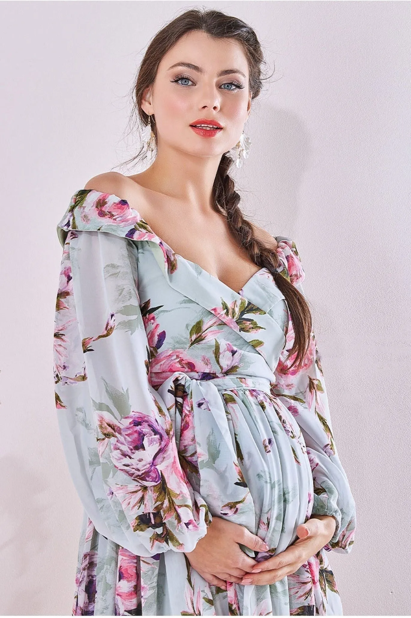 Goddiva Maternity Drop Shoulder Wrap Maxi Sage Green sold by Goddiva product image thumbnail 3