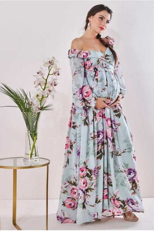 Goddiva Maternity Drop Shoulder Wrap Maxi Sage Green sold by Goddiva