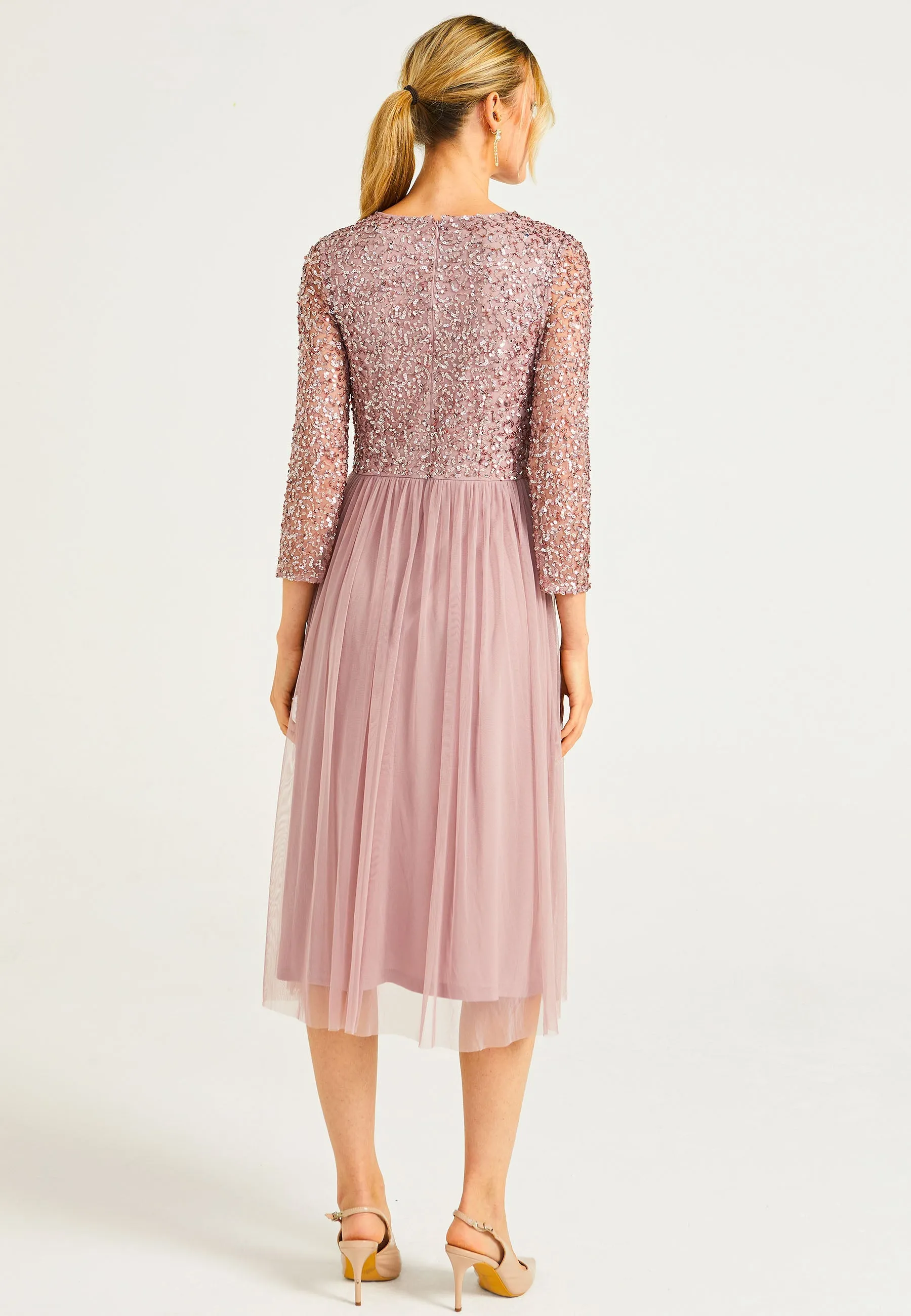 Embellished Sequin Long Sleeve Midi Dress In Lavender by Angeleye sold by Goddiva product image thumbnail 3