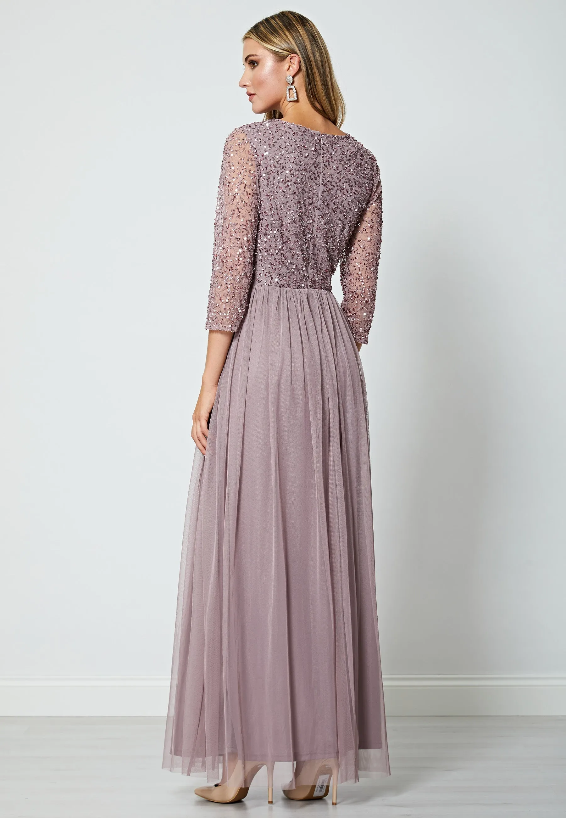Embellished Sequin Long Sleeve Maxi Dress In Lavender by Angeleye sold by Goddiva product image thumbnail 2