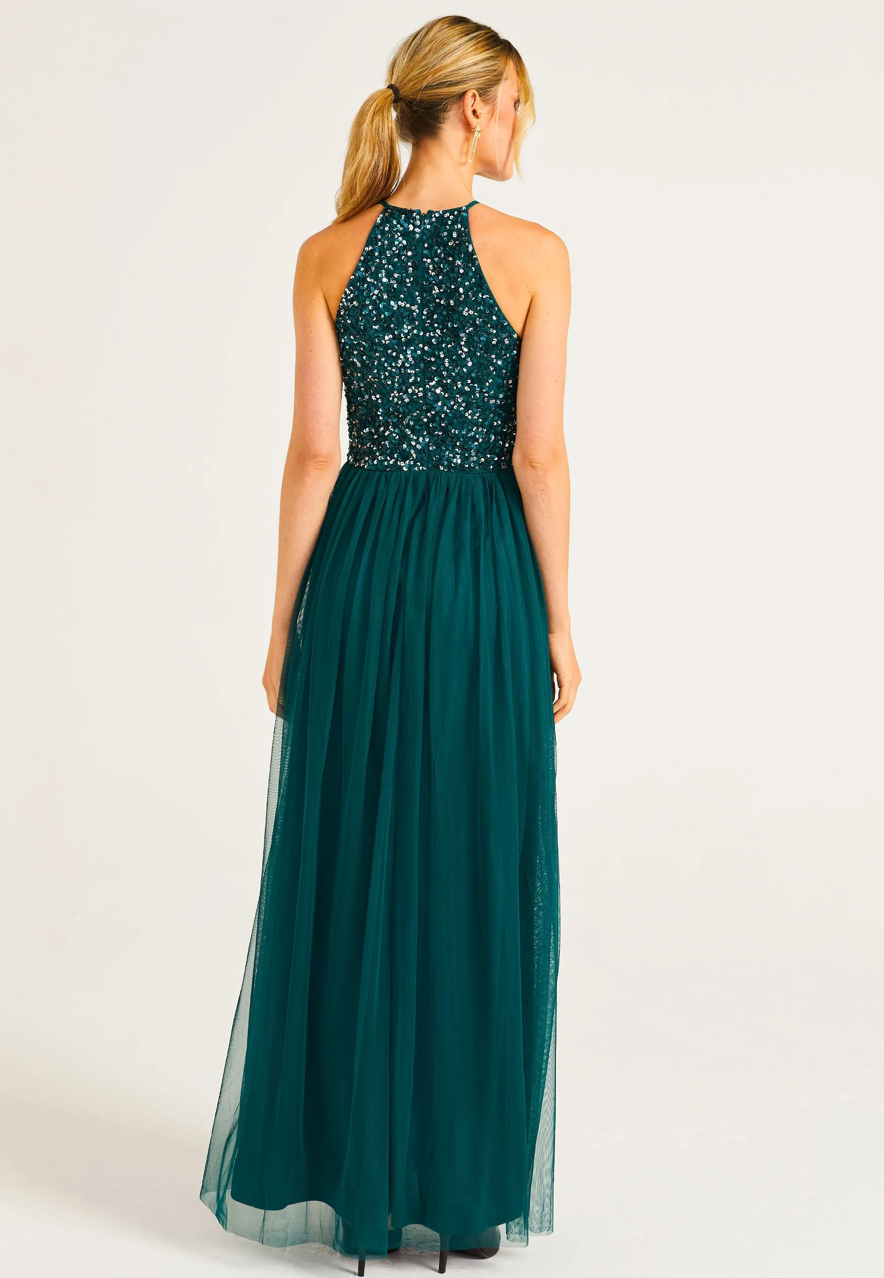 Embellished Halter Neck Maxi Dress In Emerald Green by Angeleye sold by Goddiva product image thumbnail 3