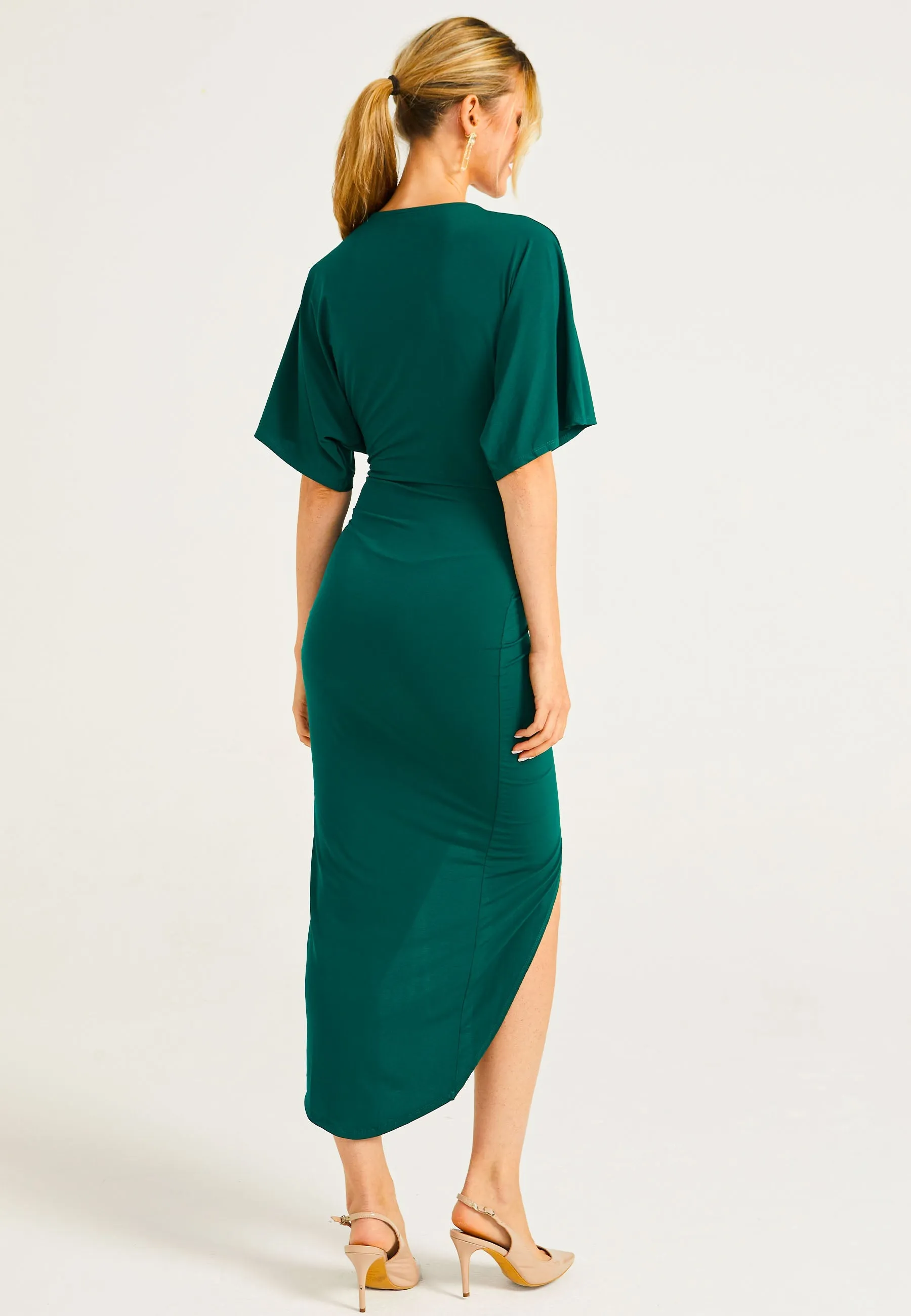 Plunge Neck Wrap Style Midi Dress With Flutter Sleeve by Angeleye sold by Goddiva product image thumbnail 2