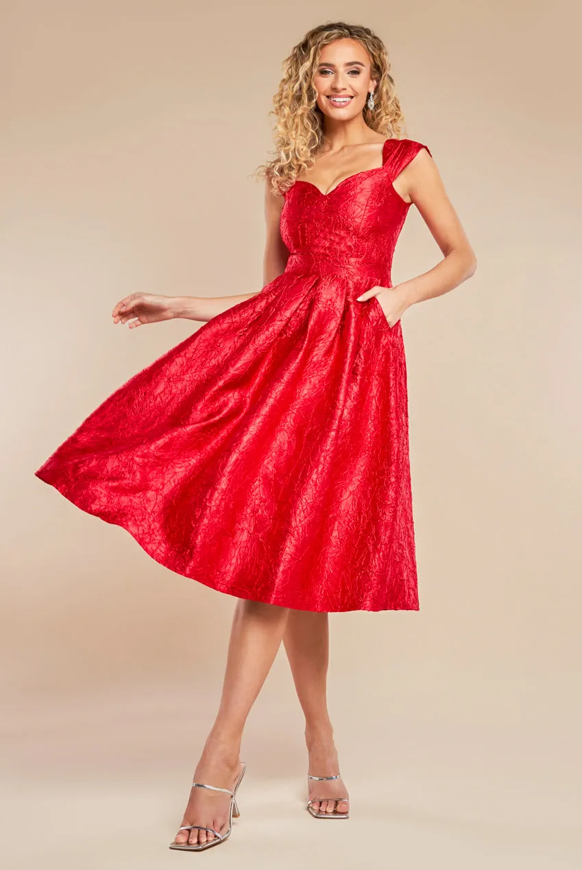 Crushed Satin Sleeveless A Line Midi Dress - Red by Goddiva sold by Goddiva