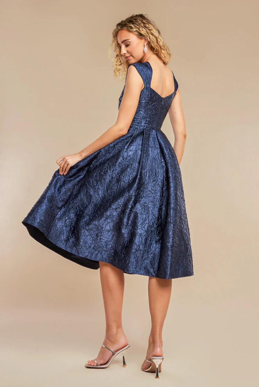 Crushed Satin Sleeveless A Line Midi Dress - Navy Blue by Goddiva sold by Goddiva product image thumbnail 2