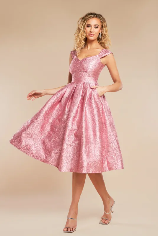 Crushed Satin Sleeveless A Line Midi Dress - Blush Pink by Goddiva sold by Goddiva