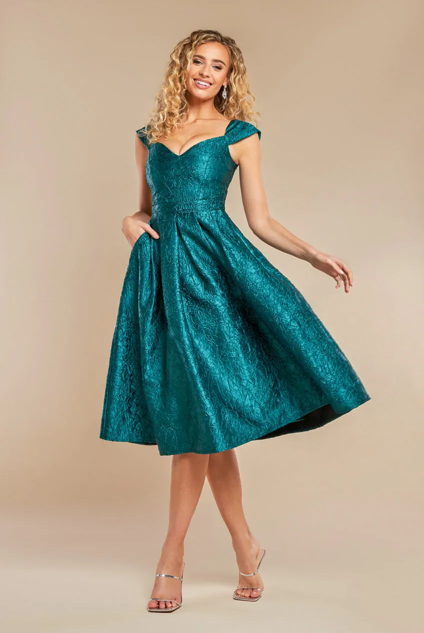 Crushed Satin Sleeveless A Line Midi Dress - Emerald Green by Goddiva sold by Goddiva