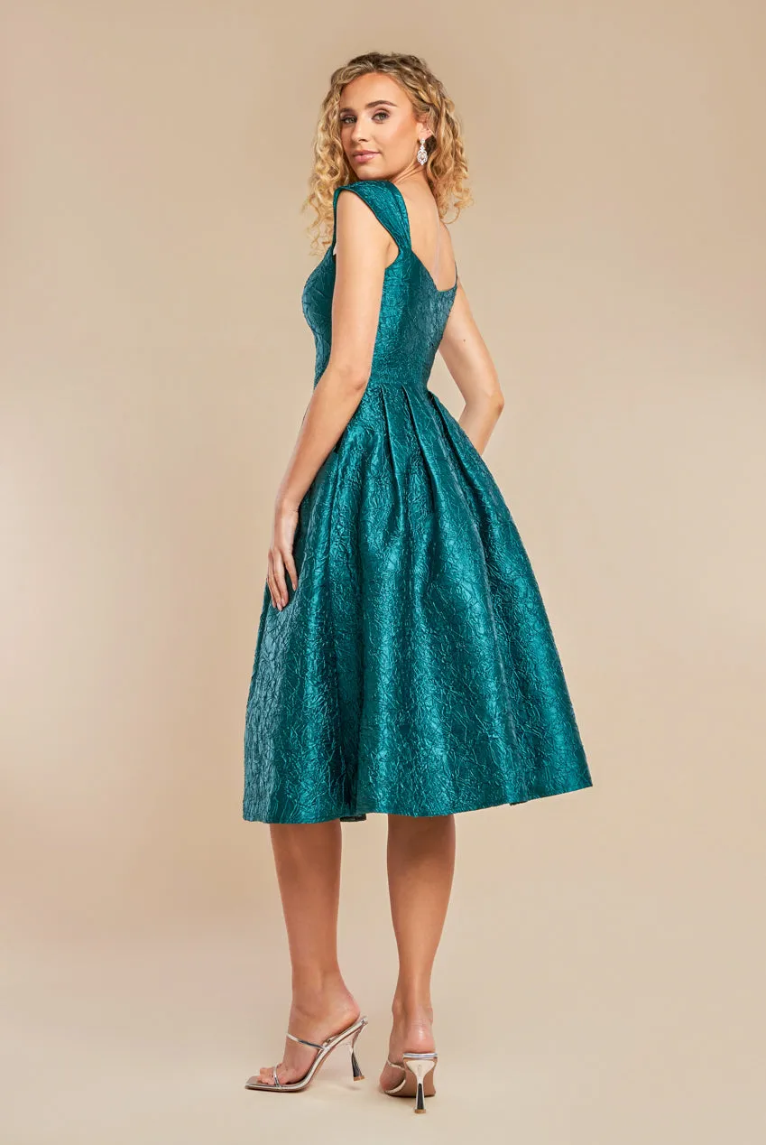 Crushed Satin Sleeveless A Line Midi Dress - Emerald Green by Goddiva sold by Goddiva product image thumbnail 2