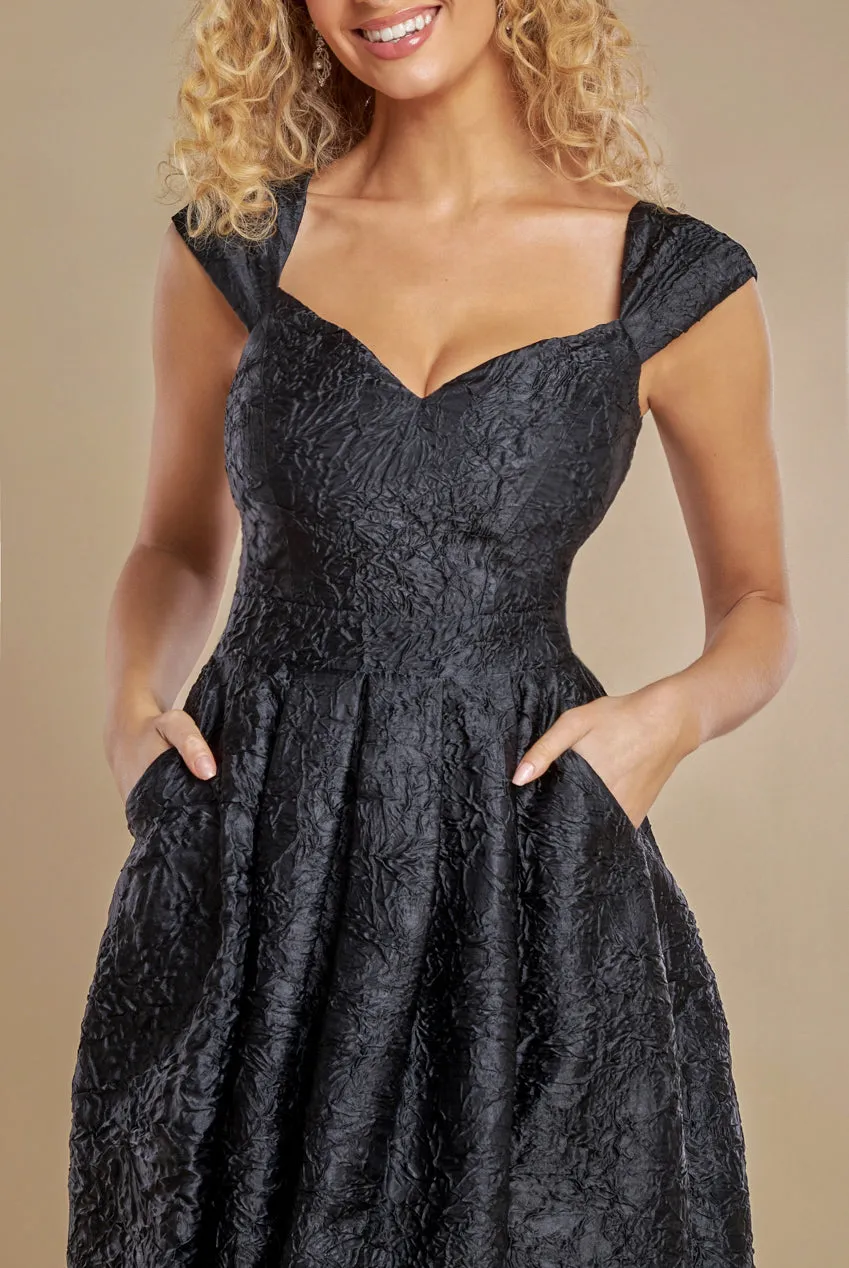 Crushed Satin Sleeveless A Line Midi Dress - Black by Goddiva sold by Goddiva product image thumbnail 3