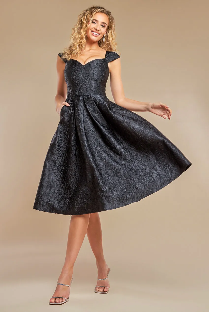 Crushed Satin Sleeveless A Line Midi Dress - Black by Goddiva sold by Goddiva