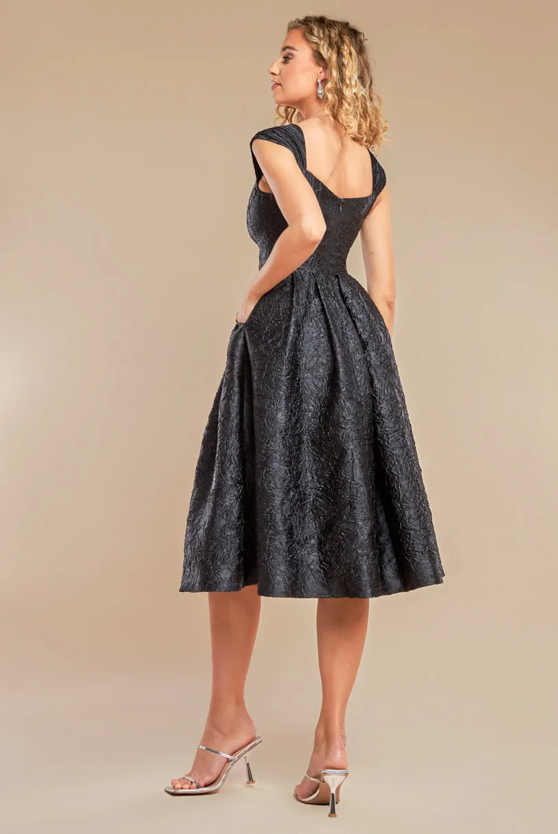 Crushed Satin Sleeveless A Line Midi Dress - Black by Goddiva sold by Goddiva product image thumbnail 2