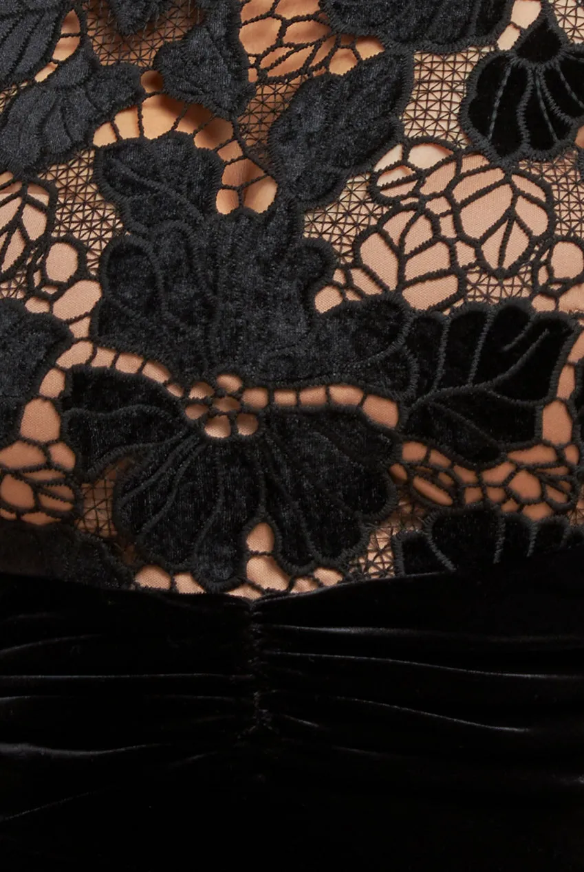 Scalloped Crochet & Velvet Midi Dress - Black by Goddiva sold by Goddiva product image thumbnail 4