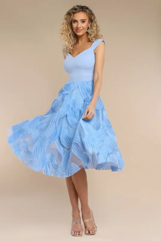 Scuba & Textured Chiffon A Line Midi Dress - Blue by Goddiva sold by Goddiva