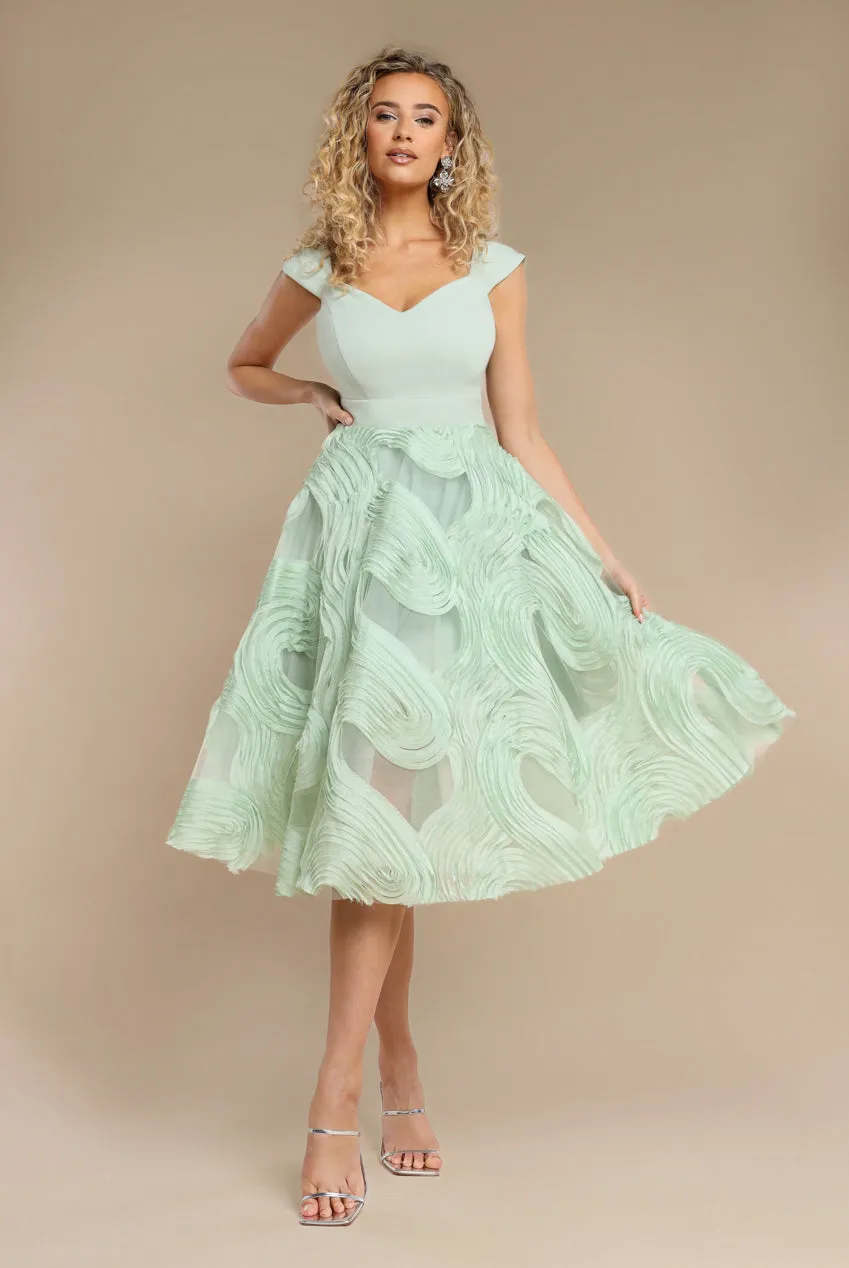 Scuba & Textured Chiffon A Line Midi Dress - Sage Green by Goddiva sold by Goddiva