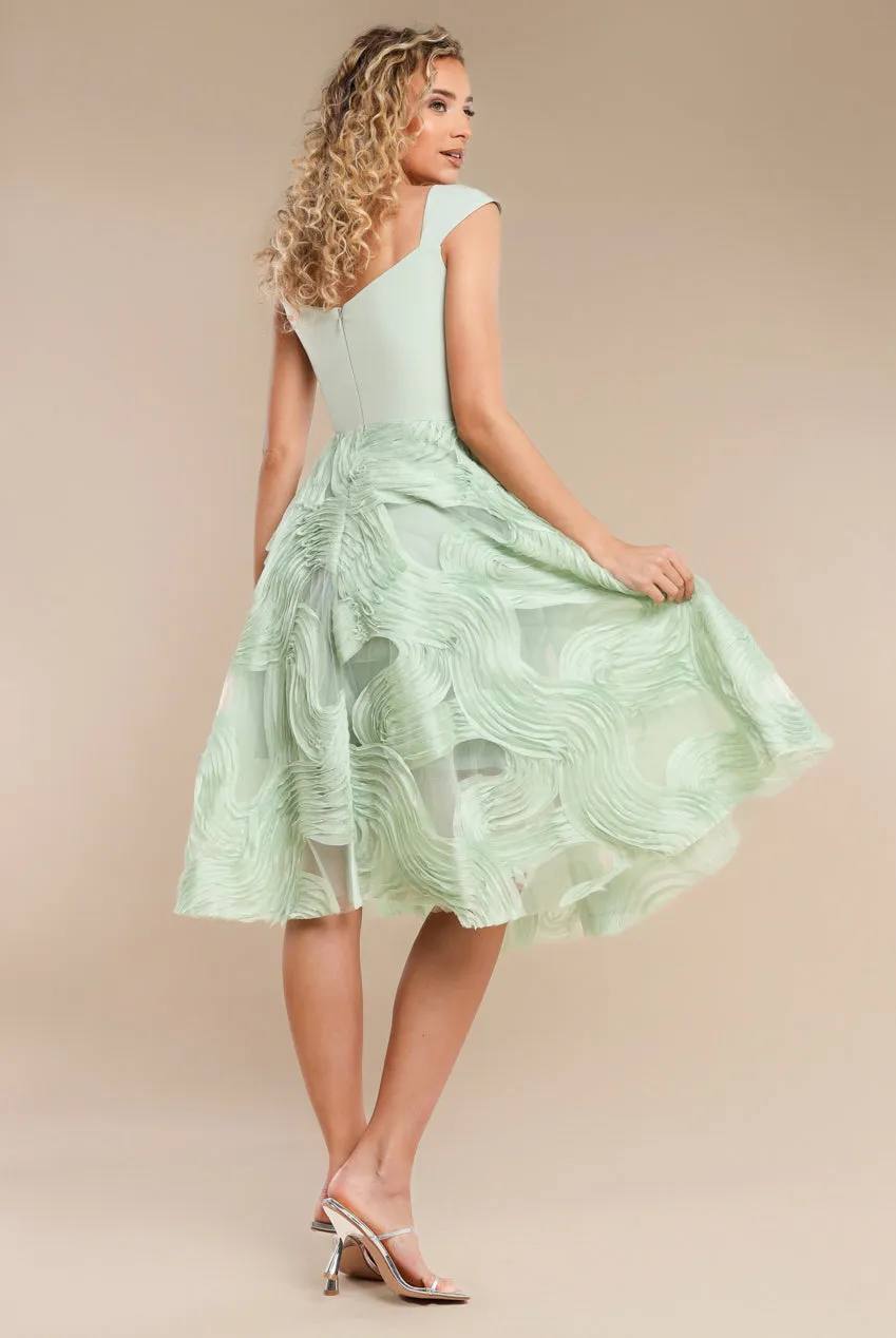 Scuba & Textured Chiffon A Line Midi Dress - Sage Green by Goddiva sold by Goddiva product image thumbnail 2