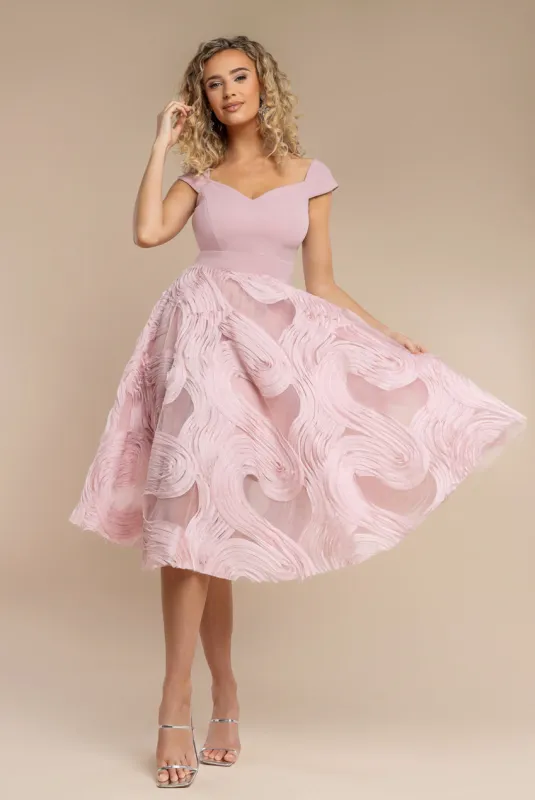 Scuba & Textured Chiffon A Line Midi Dress - Blush Pink by Goddiva sold by Goddiva