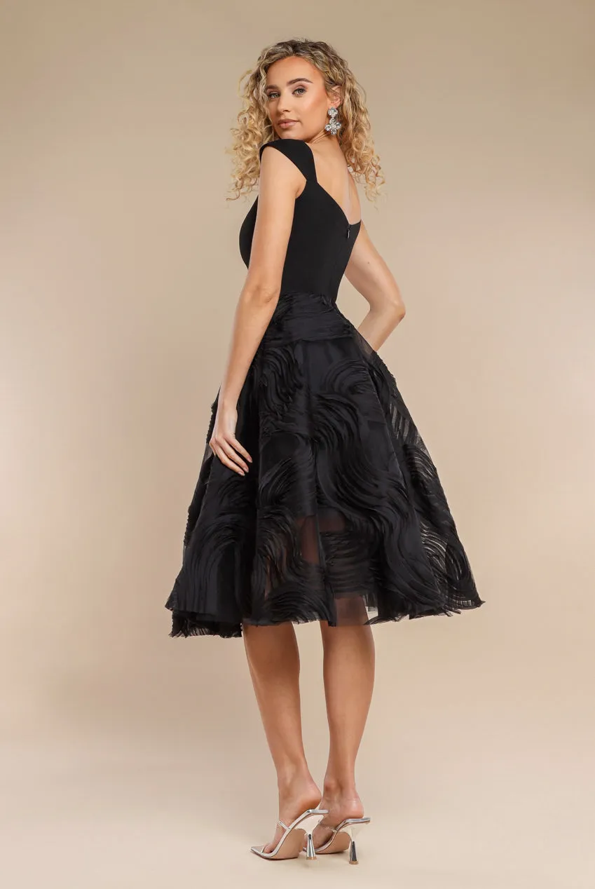 Scuba & Textured Chiffon A Line Midi Dress - Black by Goddiva sold by Goddiva product image thumbnail 2