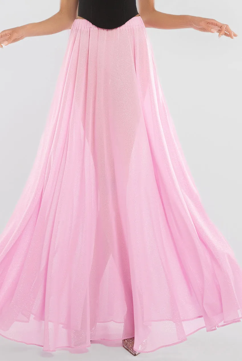 Gathered A-Line Glitter Chiffon Maxi Skirt by Goddiva sold by Goddiva