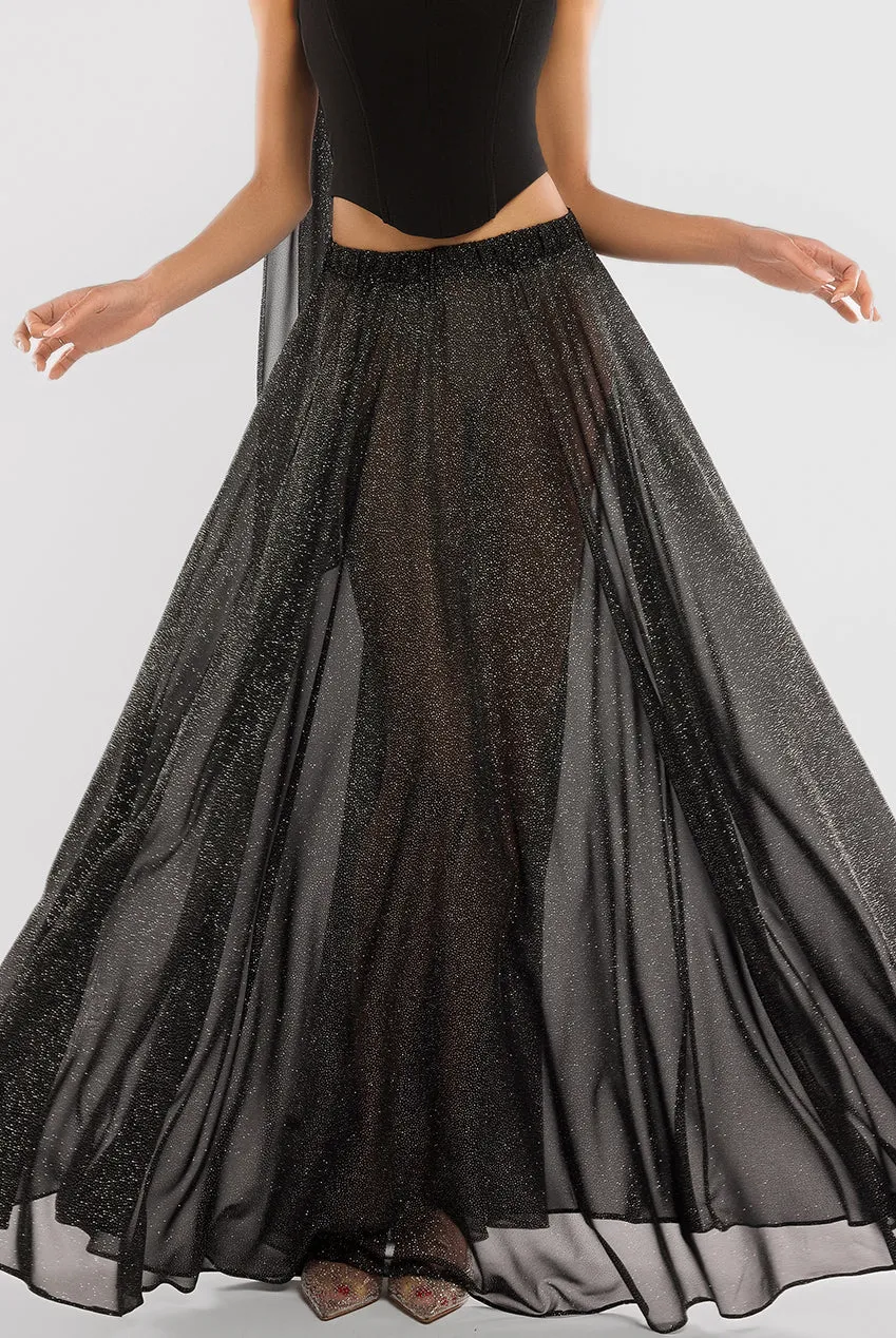 Gathered A-Line Glitter Chiffon Maxi Skirt by Goddiva sold by Goddiva product image thumbnail 5