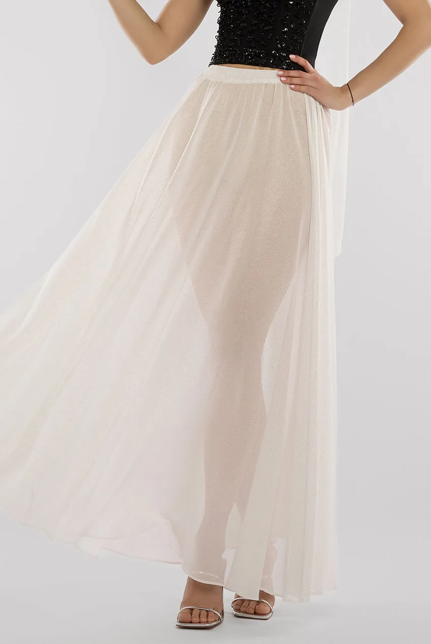 Gathered A-Line Glitter Chiffon Maxi Skirt by Goddiva sold by Goddiva product image thumbnail 3