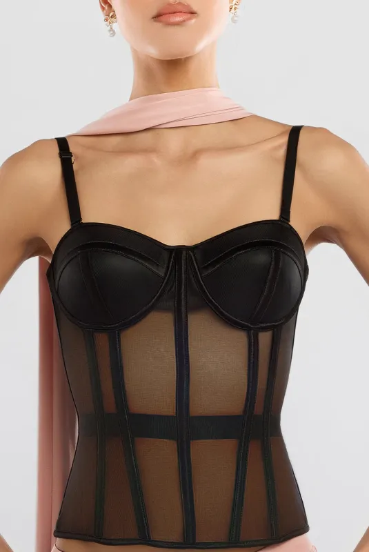 Sheer Panel Mesh Corset by Goddiva sold by Goddiva