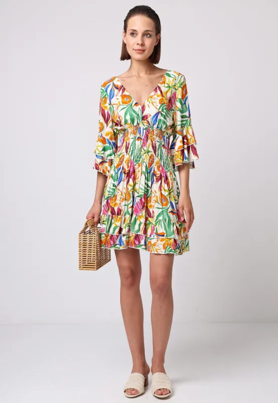 Summer Mini Dress In Tropical Papaya Print by Angeleye sold by Goddiva