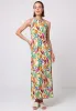 Halterneck Keyhole Maxi Dress In Tropical Papaya Print by Angeleye sold by Goddiva