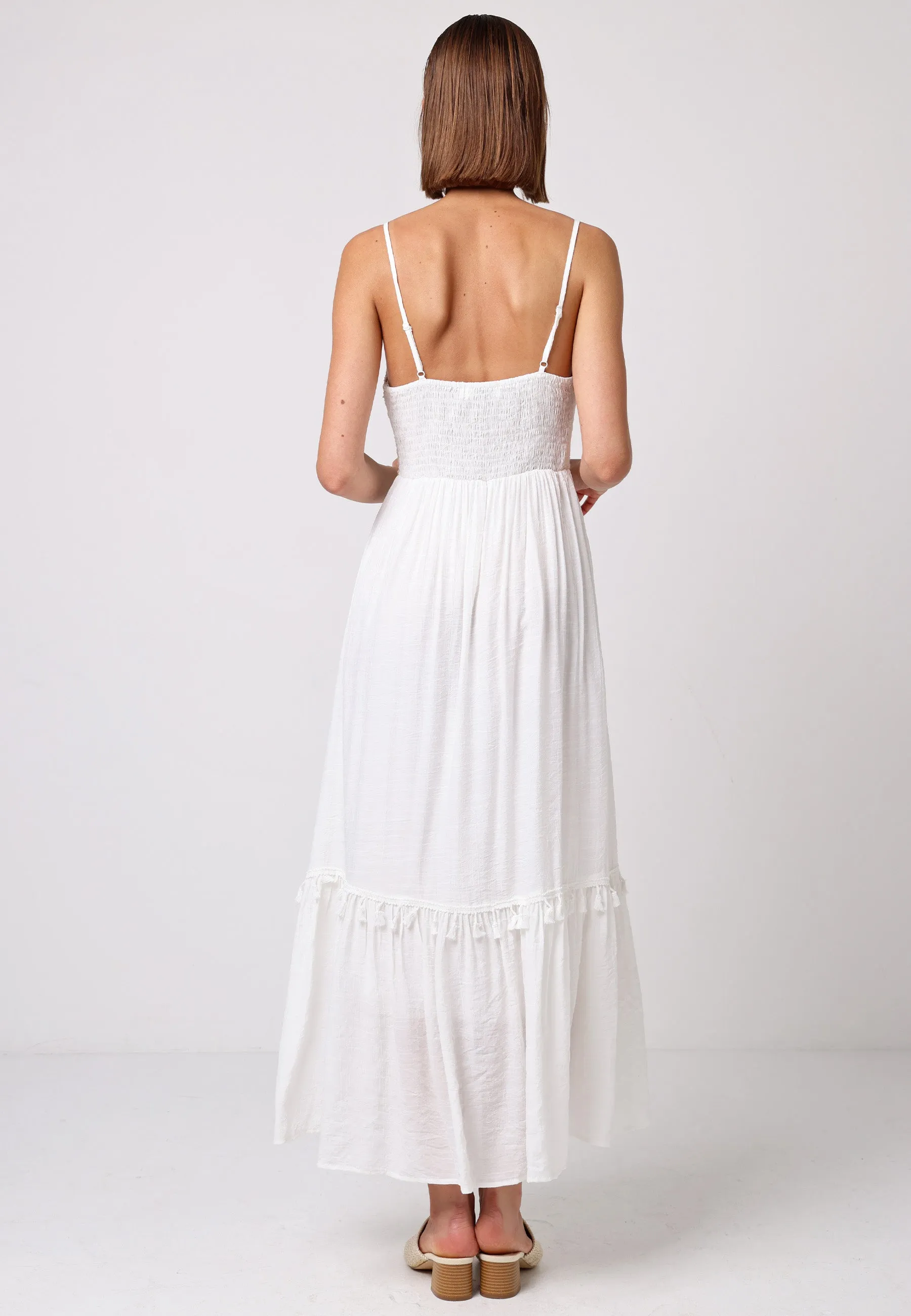 Crochet Top Cami Dress With Gold Waist Detail In White by Angeleye sold by Goddiva product image thumbnail 3