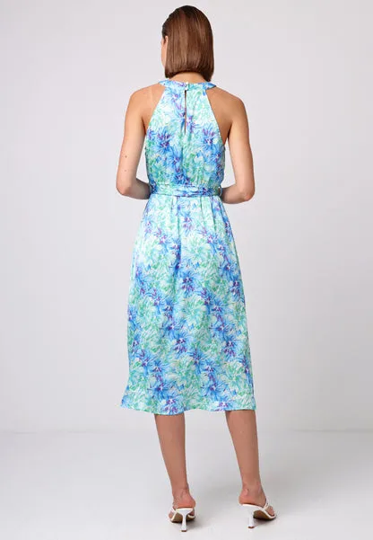 Halter Neck Midi Dress With Tie Waist In Blue Green Floral by Angeleye sold by Goddiva product image thumbnail 2