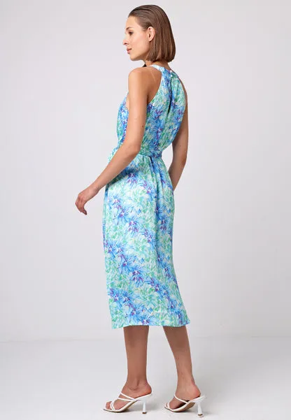Halter Neck Midi Dress With Tie Waist In Blue Green Floral by Angeleye sold by Goddiva product image thumbnail 3