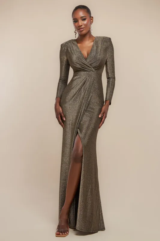 Front Wrap Lurex Bodycon Maxi Dress - Gold by Goddiva sold by Goddiva