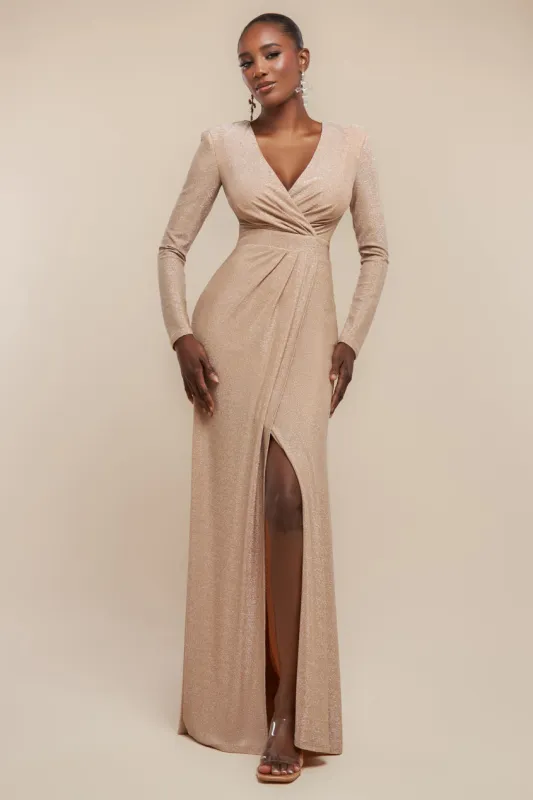 Front Wrap Lurex Bodycon Maxi Dress - Nude by Goddiva sold by Goddiva