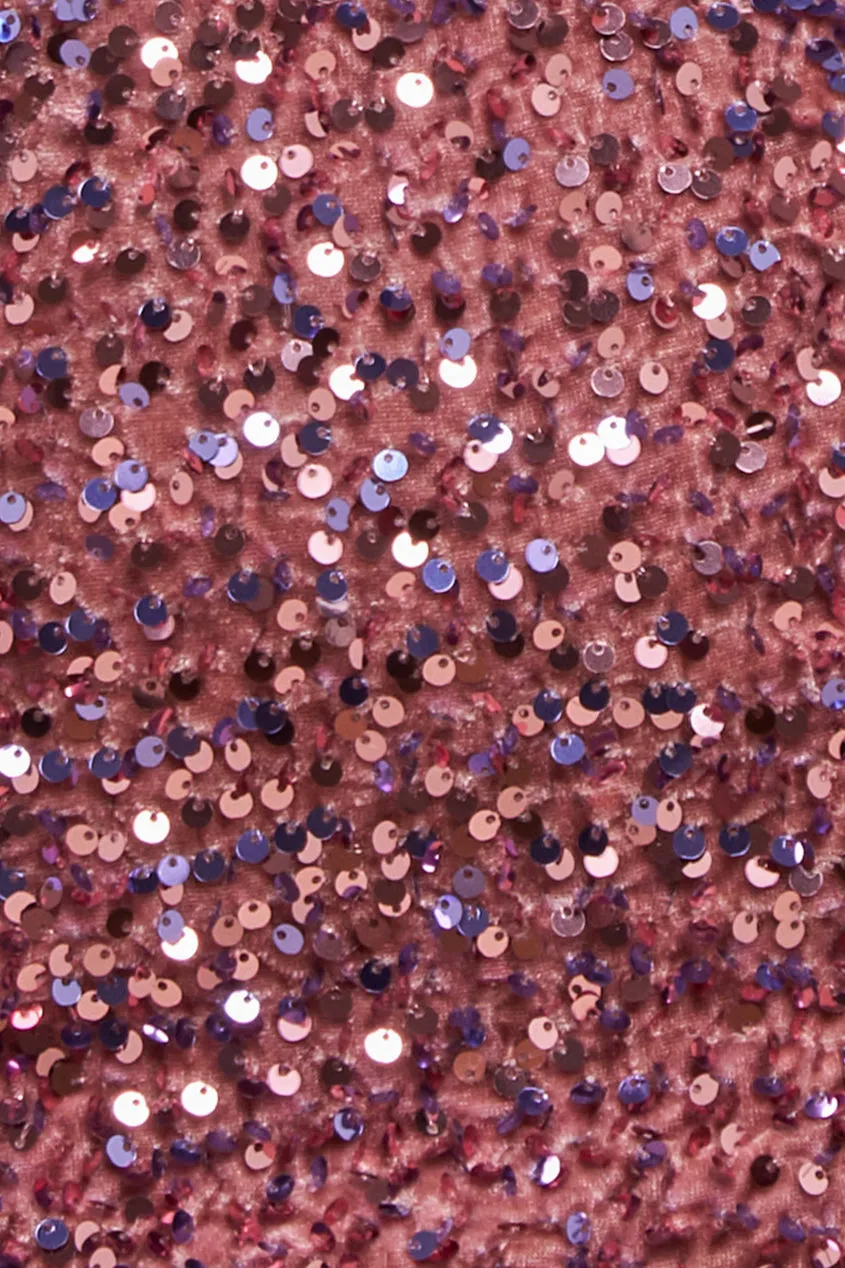 Multi Sequin & Velvet Bardot Midi Dress - Blush Pink by Goddiva sold by Goddiva product image thumbnail 4