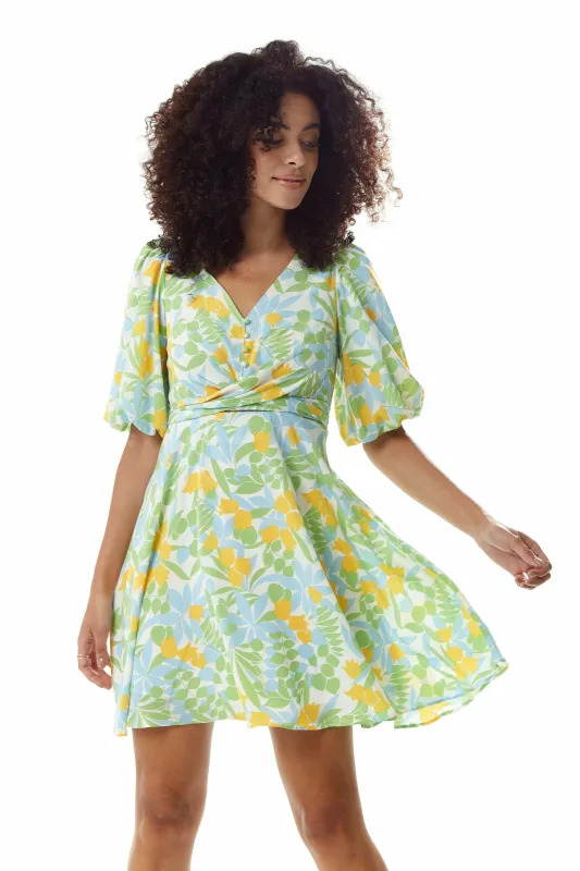 Yellow Floral Summer Dress With Tie Waist by Liquorish sold by Goddiva