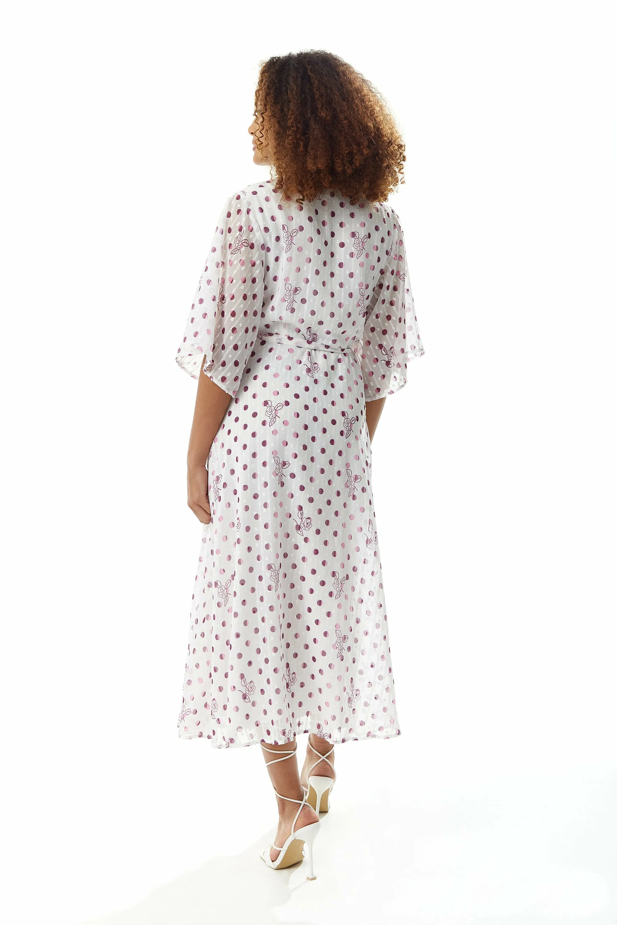 Pink Floral Polka Dot Print Midi Wrap Dress White by Liquorish sold by Goddiva product image thumbnail 4