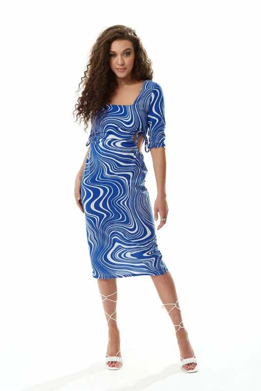 Liquorish Marble Print Jersey Midi Dress With Cutout Details sold by Goddiva