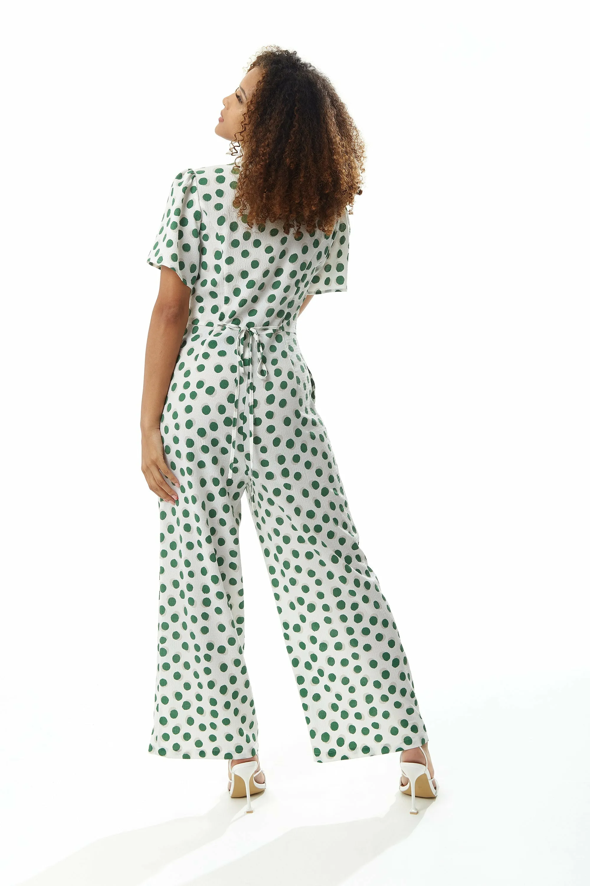 Green Polka Dot Jumpsuit In White by Liquorish sold by Goddiva product image thumbnail 4