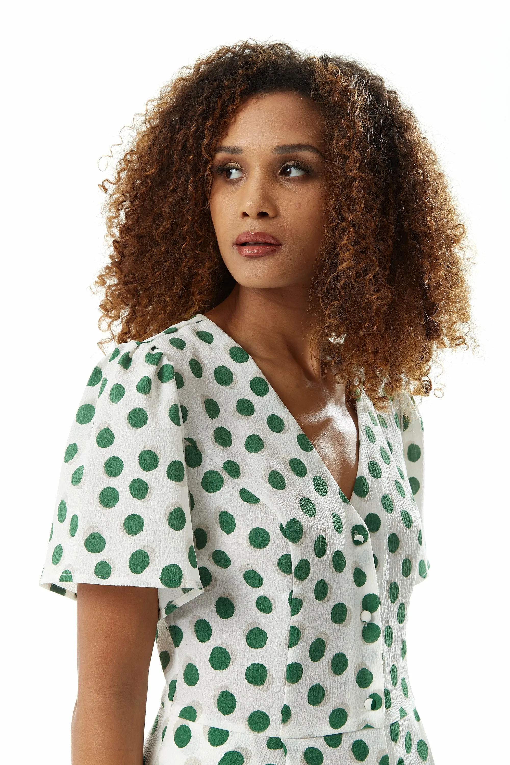 Green Polka Dot Jumpsuit In White by Liquorish sold by Goddiva product image thumbnail 5