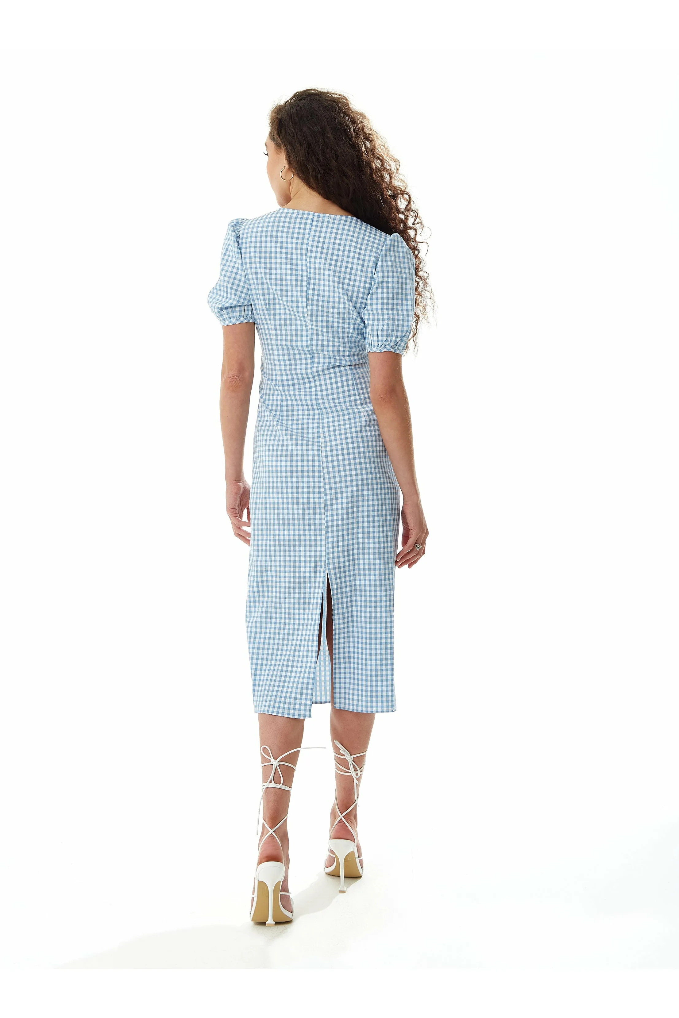 Liquorish Gingham Cut Out Front Midi Dress In Bluewhite sold by Goddiva product image thumbnail 4