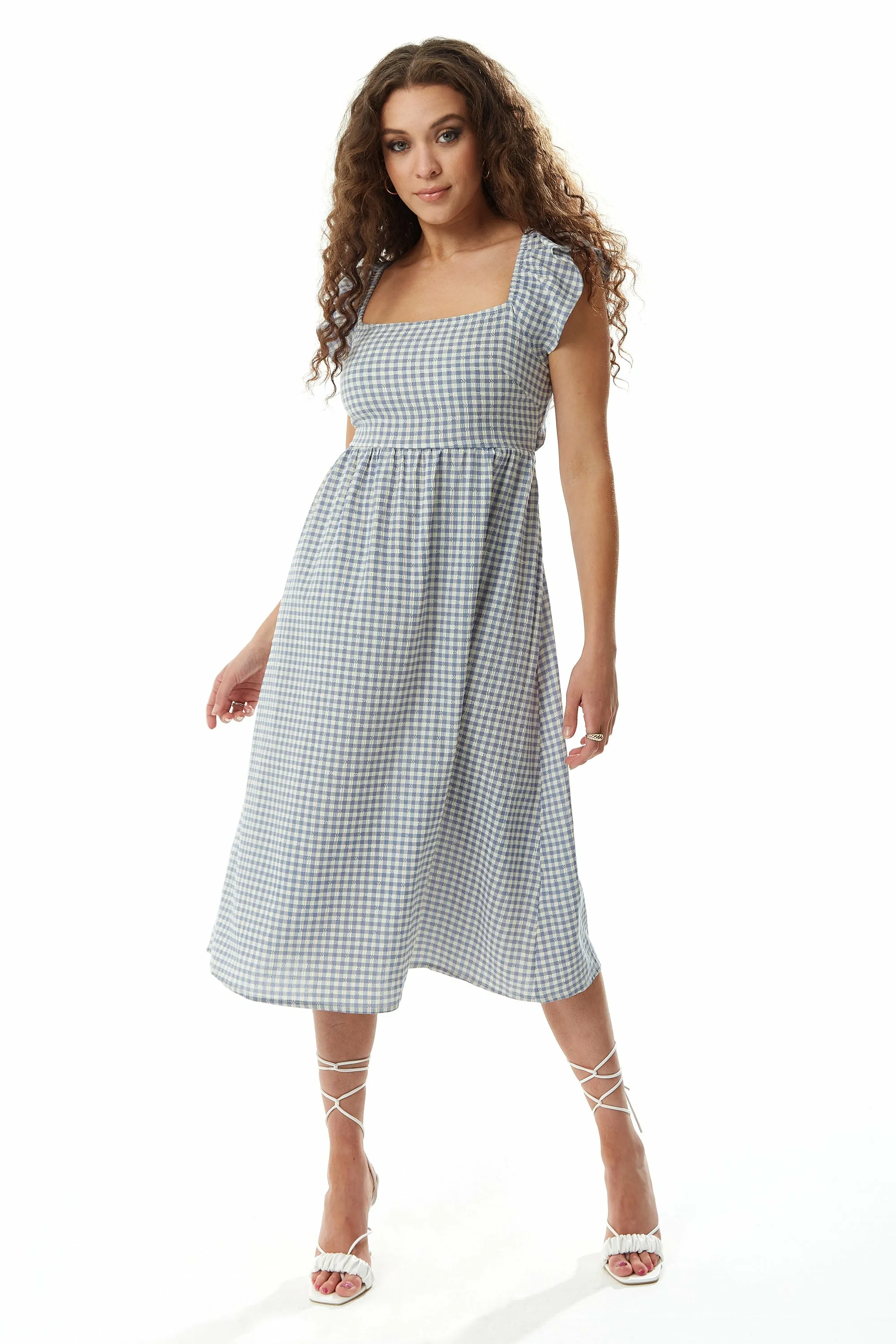 Liquorish Cut Out Back Midi Dress In Blue And Cream Gingham sold by Goddiva product image thumbnail 2